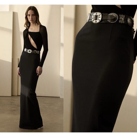 Ralph Lauren Collection Purple Label Wool Cashmere Black Maxi Pencil Skirt 8 $2k - Picture 1 of 10
